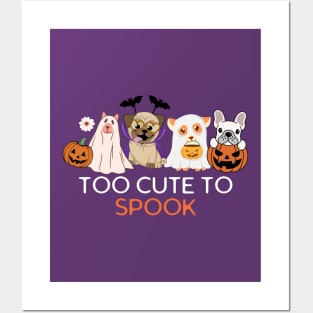 Too Cute To Spook Quote Funny Vintage Halloween Dogs Posters and Art